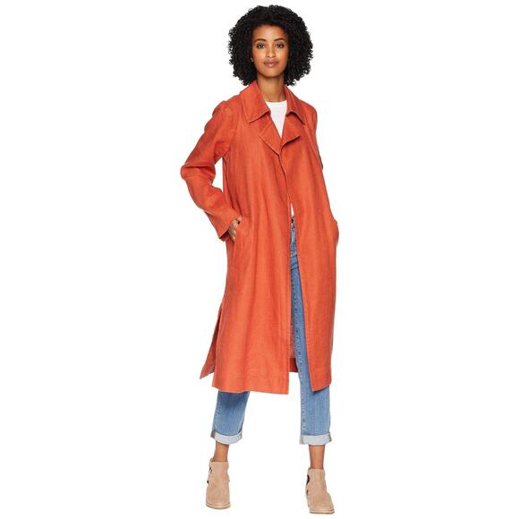Eileen Fisher Organic Linen Trench Coat Orange Women’s Size PP (2P/4P)‎ - Picture 4 of 13